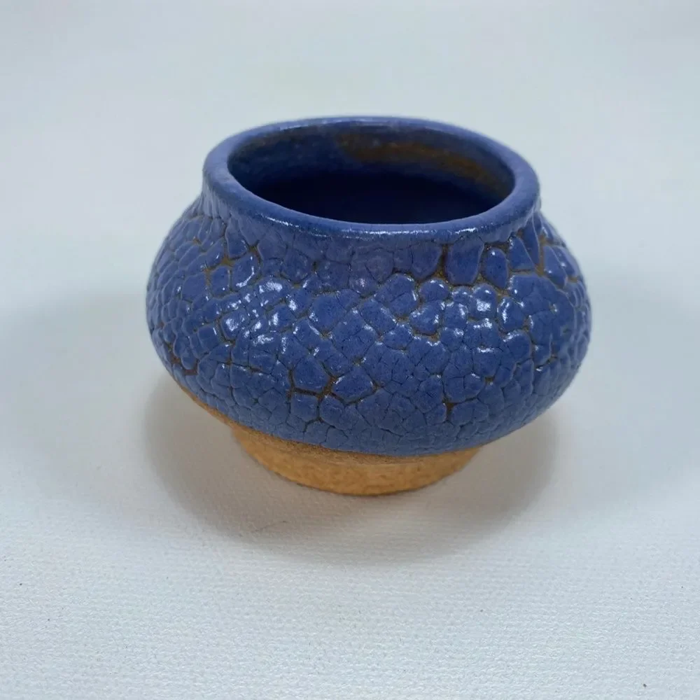 Lot of 3 Small Pottery Vases, 2 Blue VTG '73 , 1 Brown Pier One, Textured 2